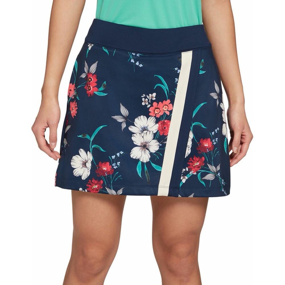 Lady Hagen Skort Size XXL Navy Blue Floral Skirt w/ Shorts Pockets Stretch